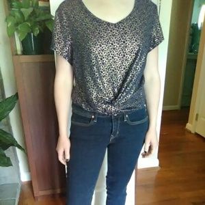 Navy linen metallic stars top large